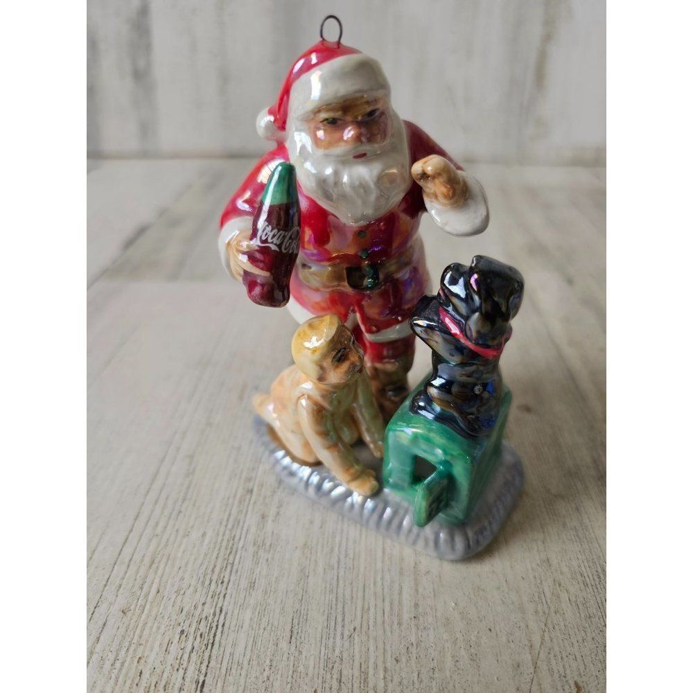 trim a tree Coca-Cola Santa dog ornament 2004 ceramic soda Xmas tree